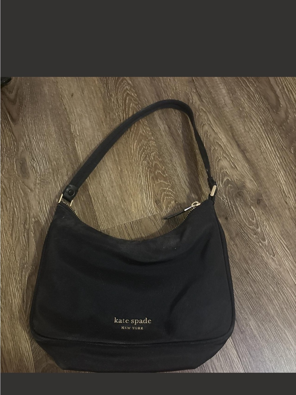 kate spade Black Canvas Hobo Bag with Gold Logo